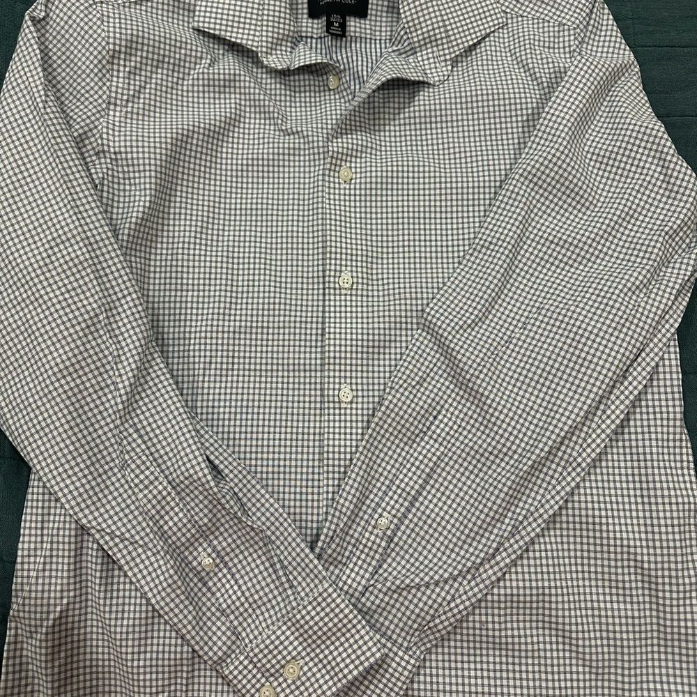 Kenneth Cole Men's Blue  Checkered Button Down Shirt